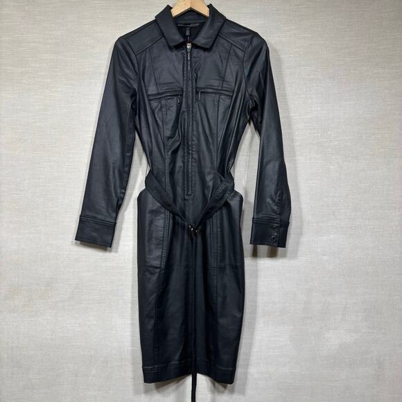 New WHBM Long Sleeve Coated Denim Dress or Jacket Size 6 Versatile Edgy Classic - Picture 1 of 11